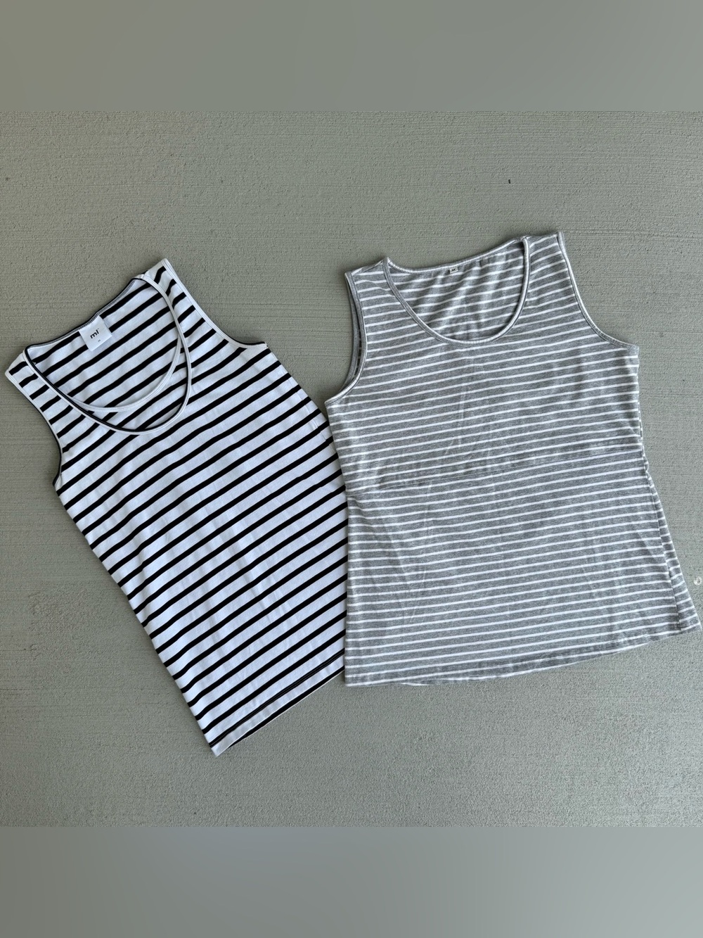 SET - Maternity Nursing Tank Tops Size M White Black Gray Stripes Mamalicious